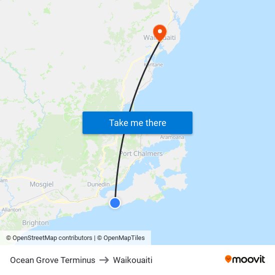 Ocean Grove Terminus to Waikouaiti map