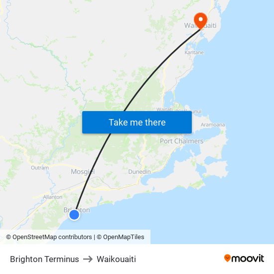 Brighton Terminus to Waikouaiti map