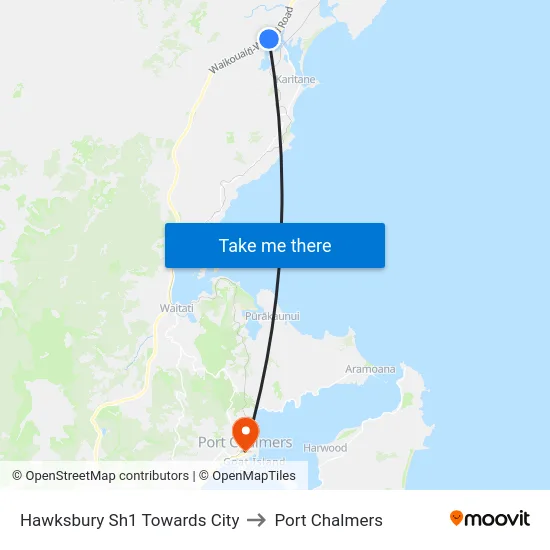Hawksbury Sh1 Towards City to Port Chalmers map