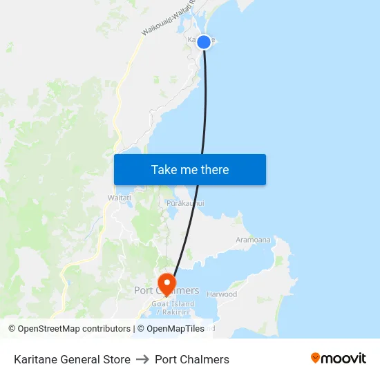 Karitane General Store to Port Chalmers map