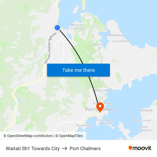 Waitati Sh1 Towards City to Port Chalmers map
