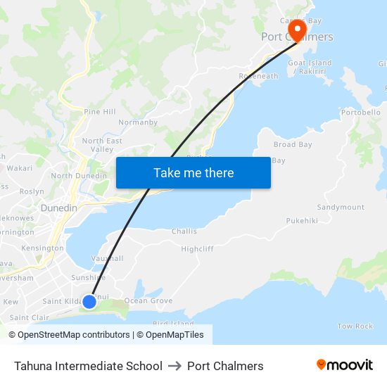 Tahuna Intermediate School to Port Chalmers map