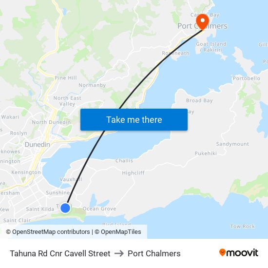 Tahuna Rd Cnr Cavell Street to Port Chalmers map