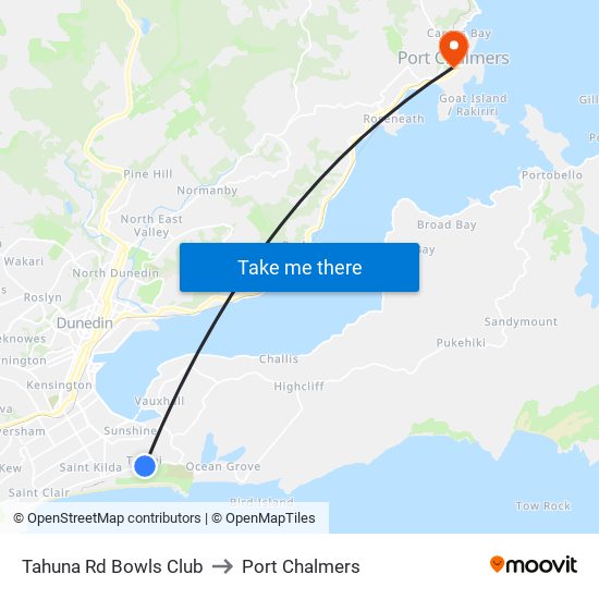 Tahuna Rd Bowls Club to Port Chalmers map