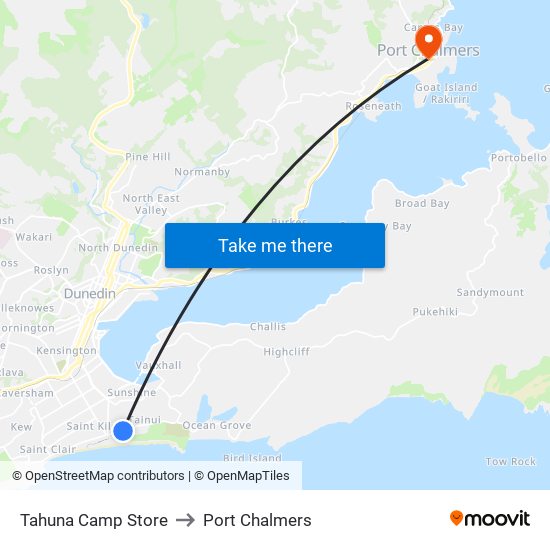 Tahuna Camp Store to Port Chalmers map