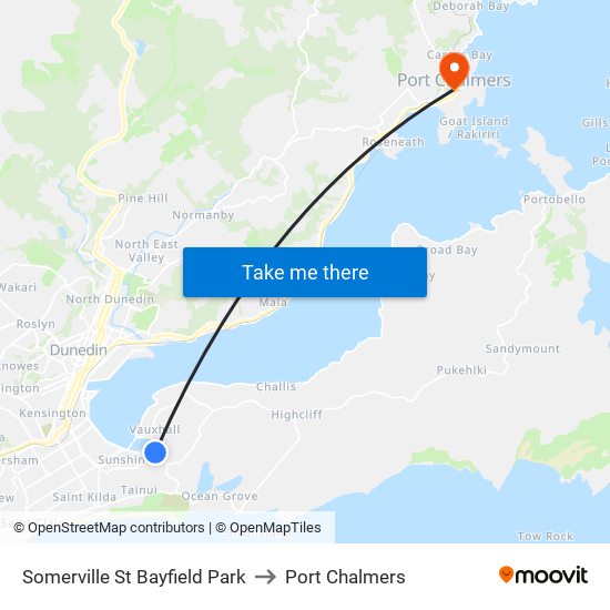 Somerville St Bayfield Park to Port Chalmers map