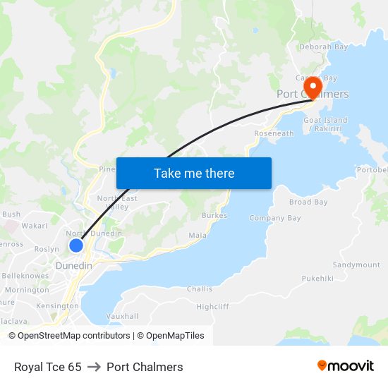 Royal Tce 65 to Port Chalmers map