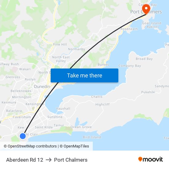 Aberdeen Rd 12 to Port Chalmers map