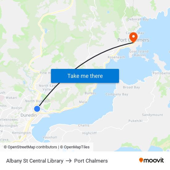 Albany St Central Library to Port Chalmers map