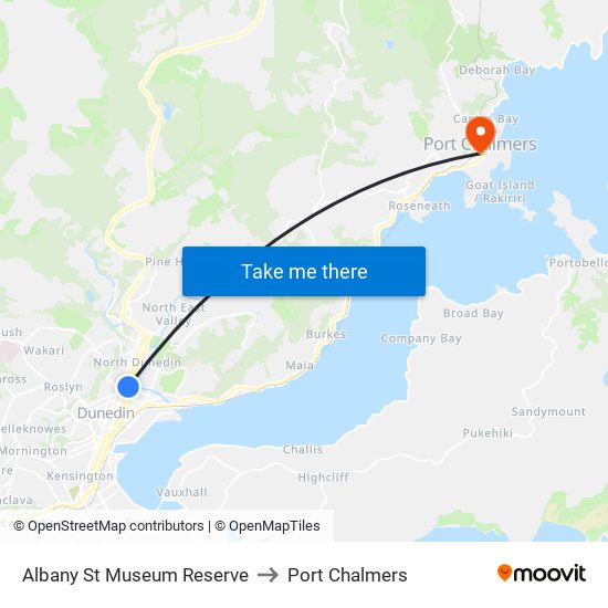 Albany St Museum Reserve to Port Chalmers map