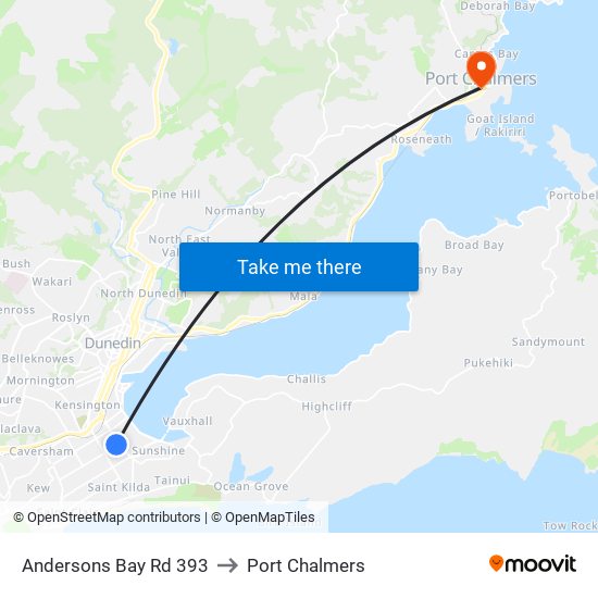 Andersons Bay Rd 393 to Port Chalmers map