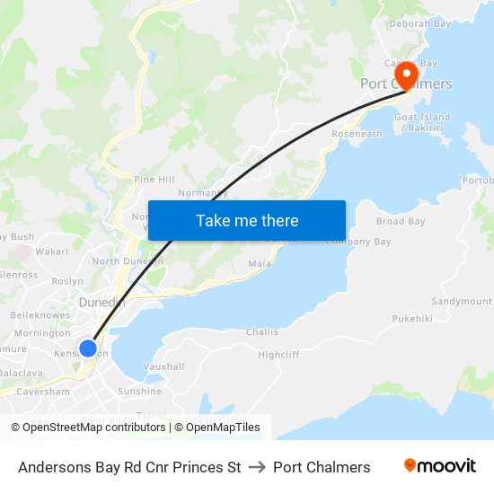 Andersons Bay Rd Cnr Princes St to Port Chalmers map