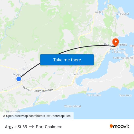 Argyle St 69 to Port Chalmers map