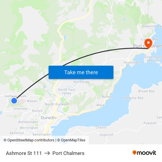 Ashmore St 111 to Port Chalmers map