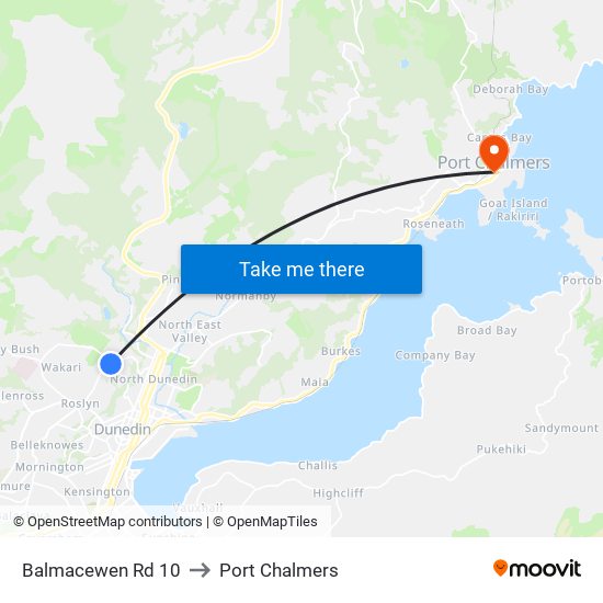 Balmacewen Rd 10 to Port Chalmers map