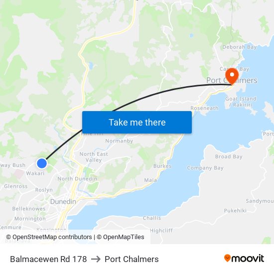 Balmacewen Rd 178 to Port Chalmers map