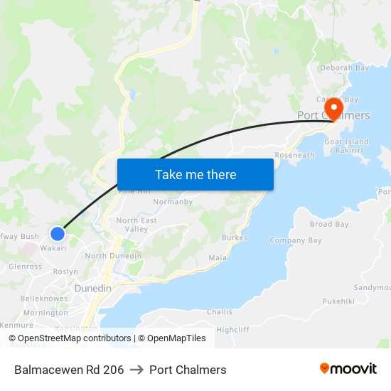 Balmacewen Rd 206 to Port Chalmers map