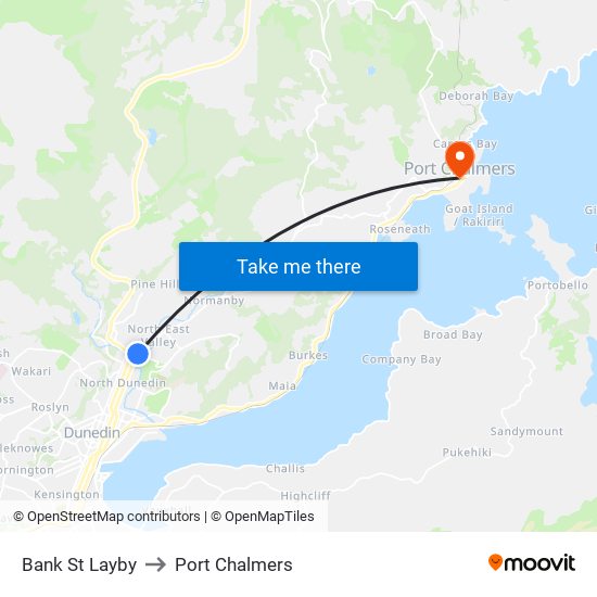 Bank St Layby to Port Chalmers map