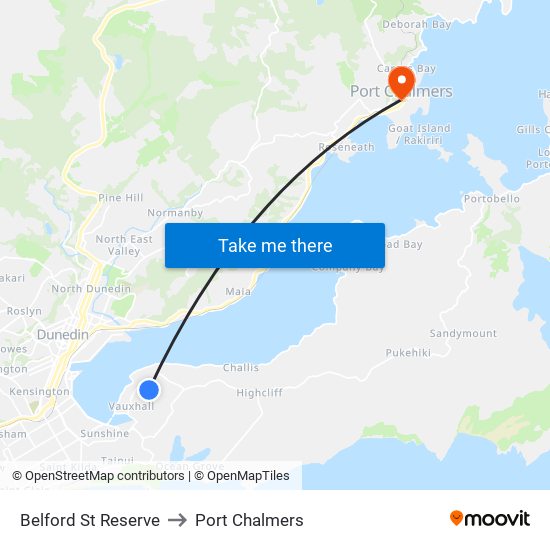 Belford St Reserve to Port Chalmers map