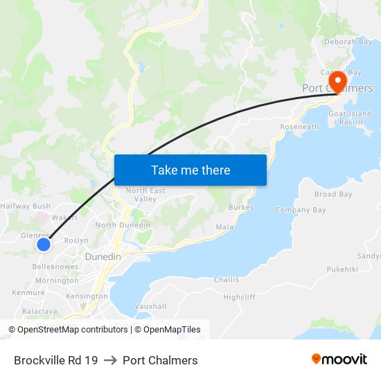 Brockville Rd 19 to Port Chalmers map