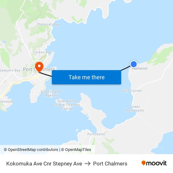 Kokomuka Ave Cnr Stepney Ave to Port Chalmers map