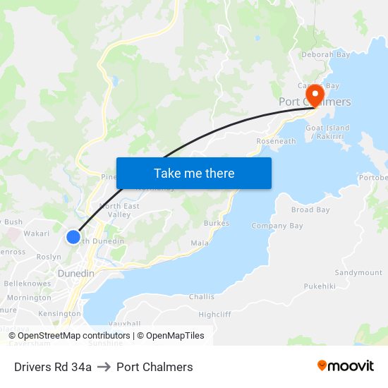 Drivers Rd 34a to Port Chalmers map
