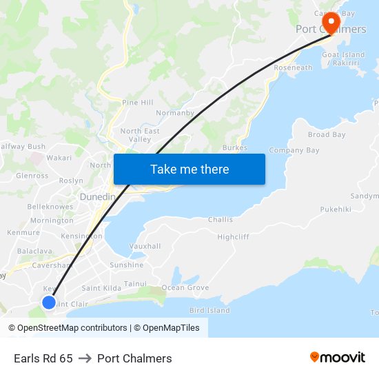 Earls Rd 65 to Port Chalmers map