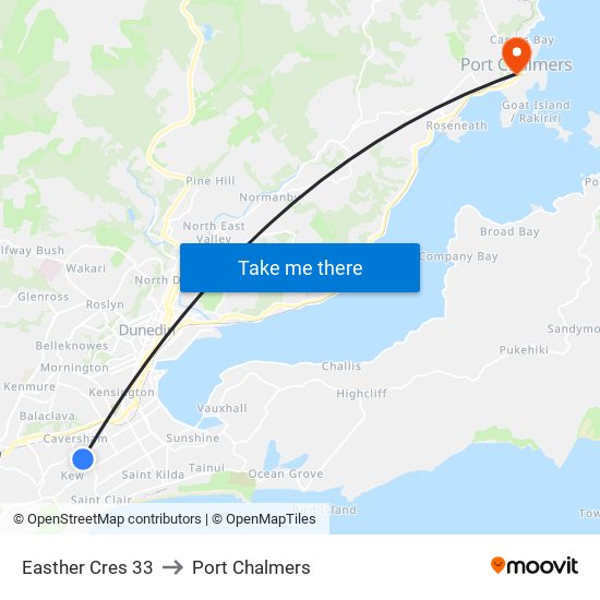 Easther Cres 33 to Port Chalmers map