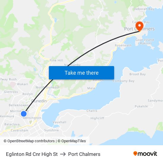 Eglinton Rd Cnr High St to Port Chalmers map