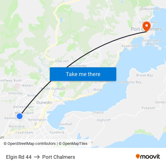 Elgin Rd 44 to Port Chalmers map