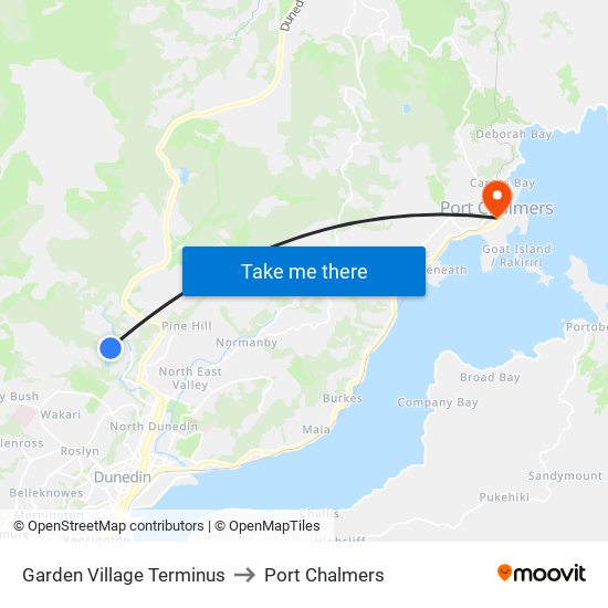 Garden Village Terminus to Port Chalmers map