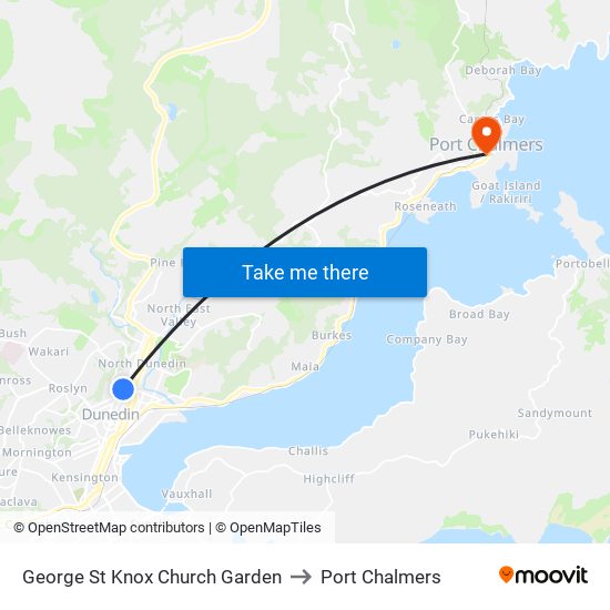George St Knox Church Garden to Port Chalmers map