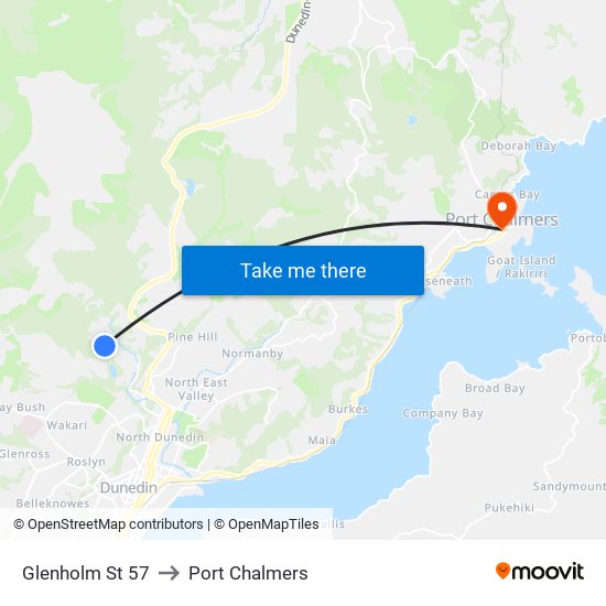 Glenholm St 57 to Port Chalmers map