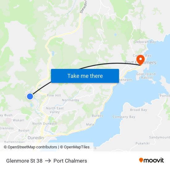 Glenmore St 38 to Port Chalmers map