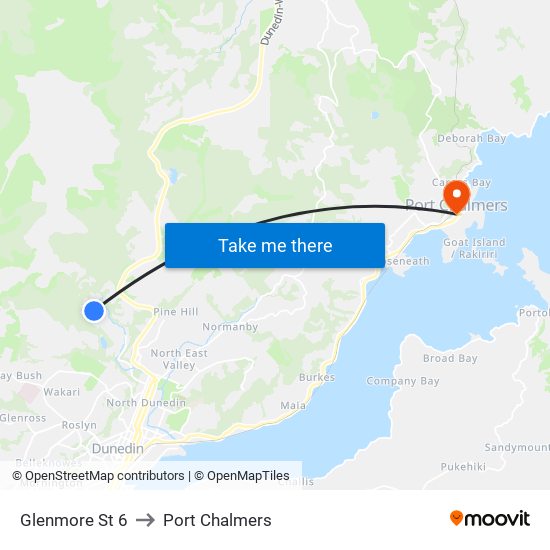 Glenmore St 6 to Port Chalmers map
