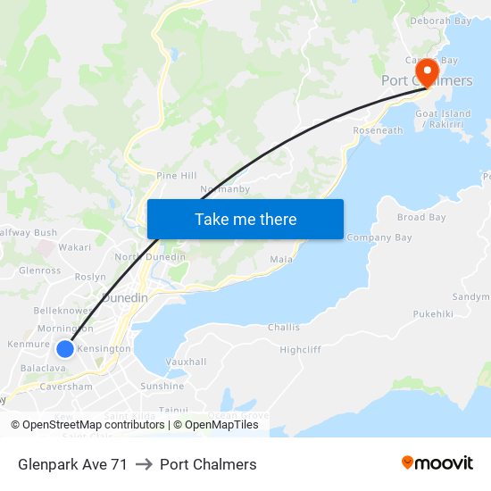 Glenpark Ave 71 to Port Chalmers map
