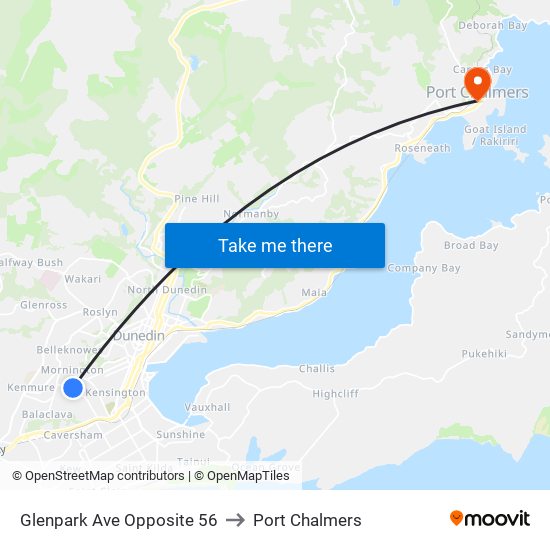 Glenpark Ave Opposite 56 to Port Chalmers map