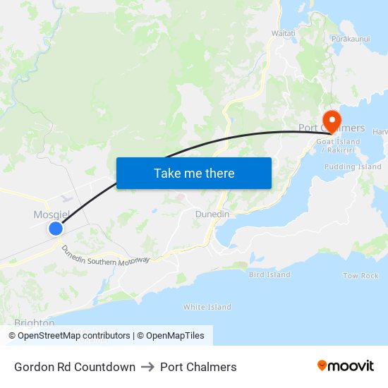 Gordon Rd Countdown to Port Chalmers map