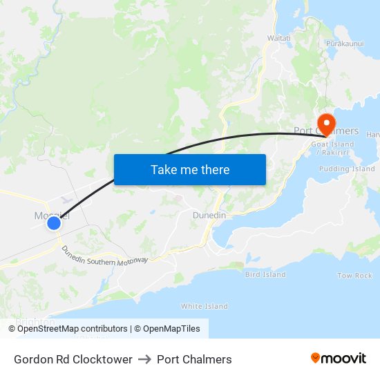 Gordon Rd Clocktower to Port Chalmers map