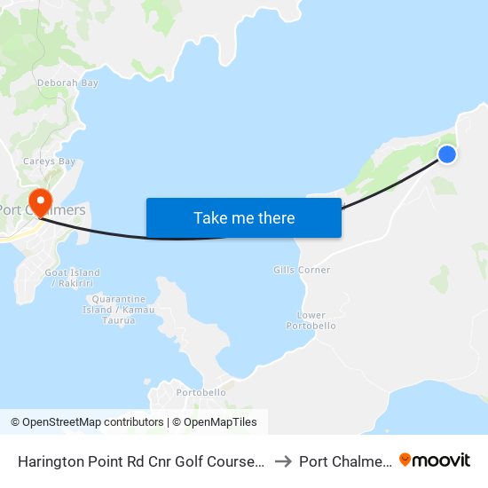 Harington Point Rd Cnr Golf Course Rd to Port Chalmers map