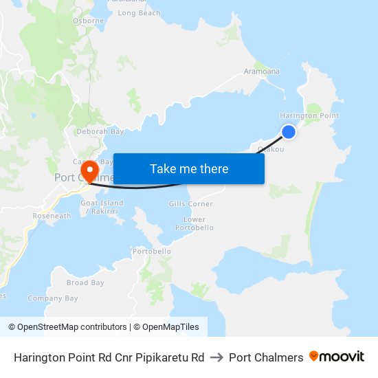 Harington Point Rd Cnr Pipikaretu Rd to Port Chalmers map