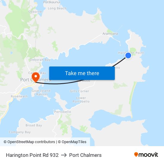 Harington Point Rd 932 to Port Chalmers map