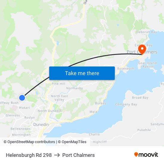 Helensburgh Rd 298 to Port Chalmers map