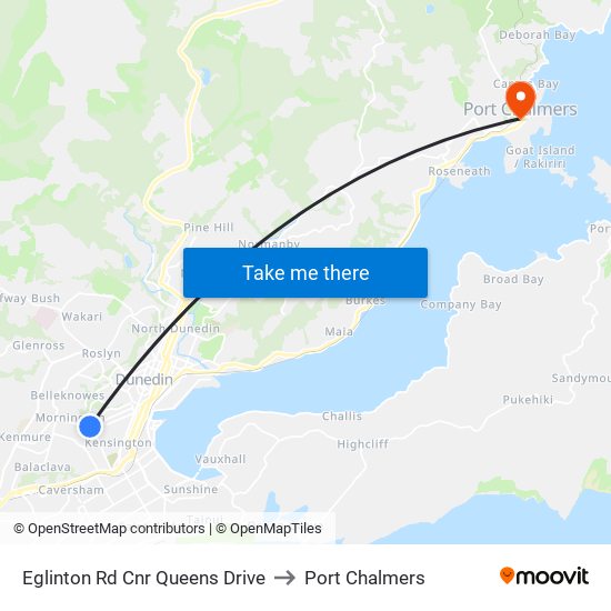 Eglinton Rd Cnr Queens Drive to Port Chalmers map