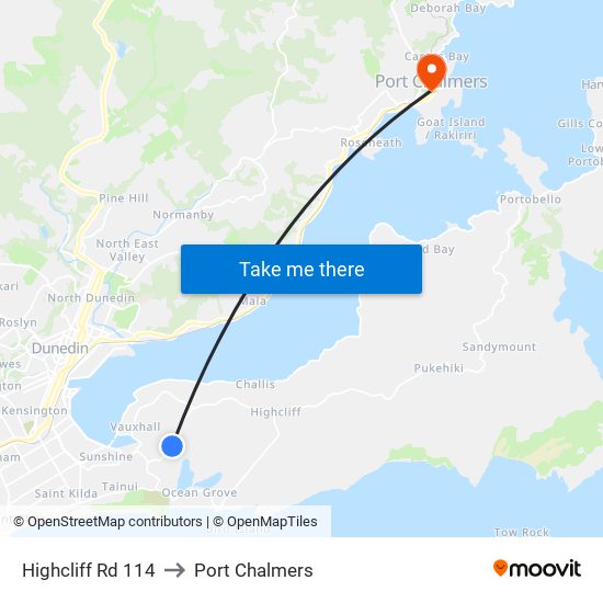 Highcliff Rd 114 to Port Chalmers map