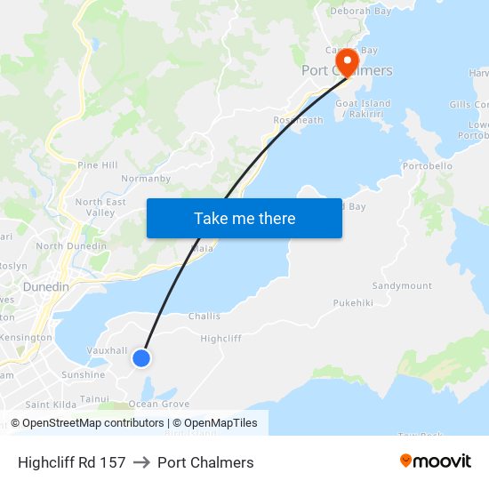 Highcliff Rd 157 to Port Chalmers map
