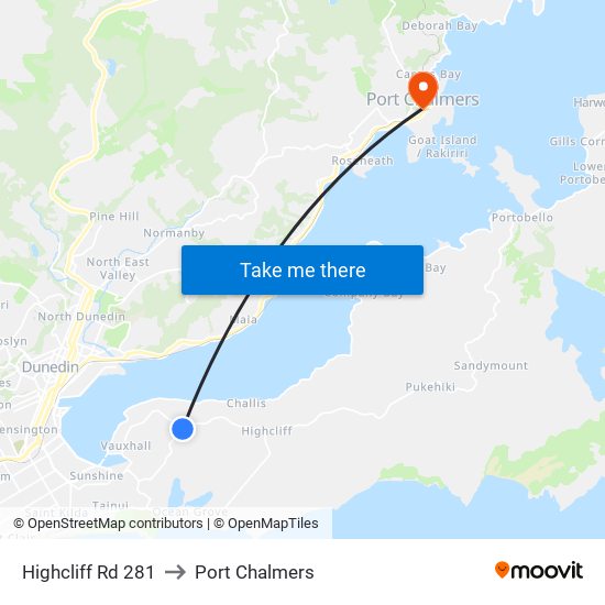 Highcliff Rd 281 to Port Chalmers map