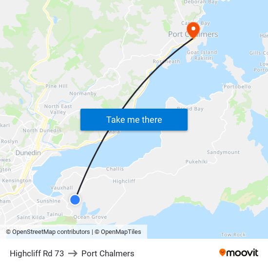 Highcliff Rd 73 to Port Chalmers map