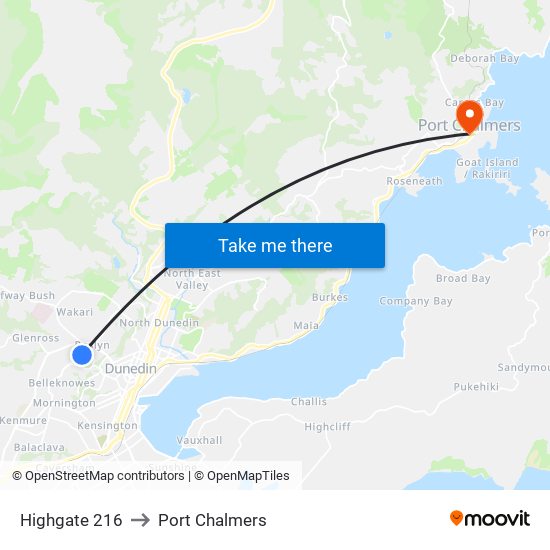Highgate 216 to Port Chalmers map