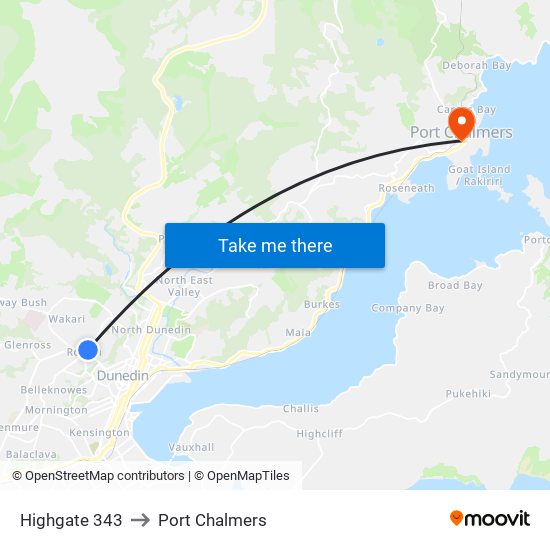 Highgate 343 to Port Chalmers map